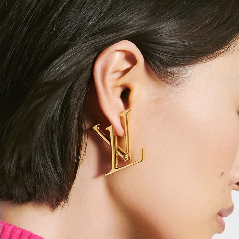 Louis Vuitton Macro LV Gold Logo Earrings w/ Dust Bag - Picture 2 of 7